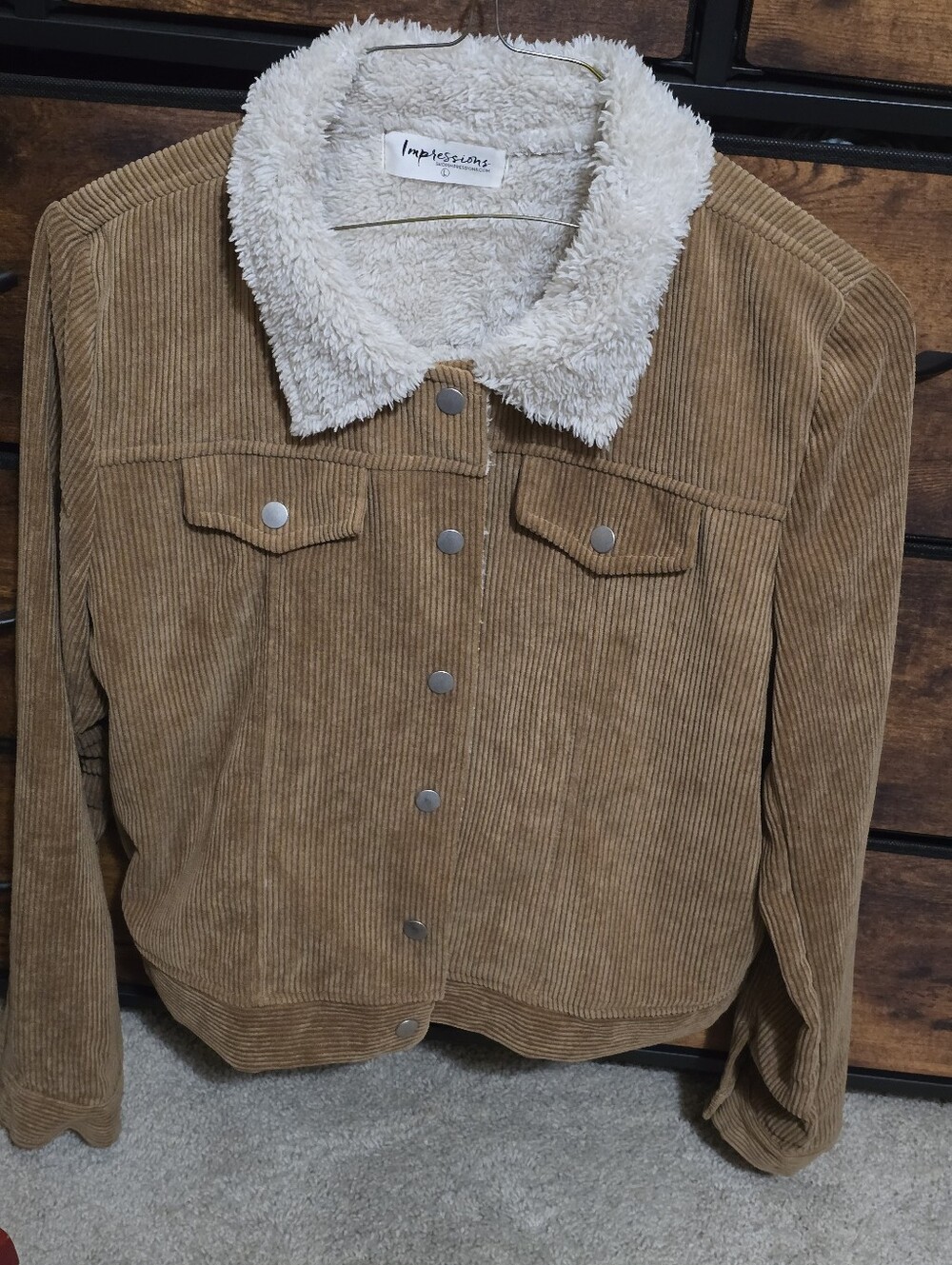 Impressions Tan Corduroy Jacket with Cream Sherpa Collar